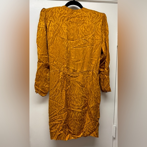 Vintage Pat Argent mustard yellow silk dress faux wrap mini - Picture 4 of 10